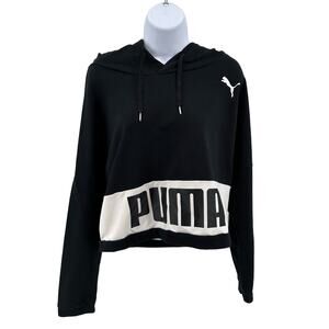 Puma Black/White Hoodie Graphic Crop Long Sleeve Pullover WMNS L 850024-01 Logo